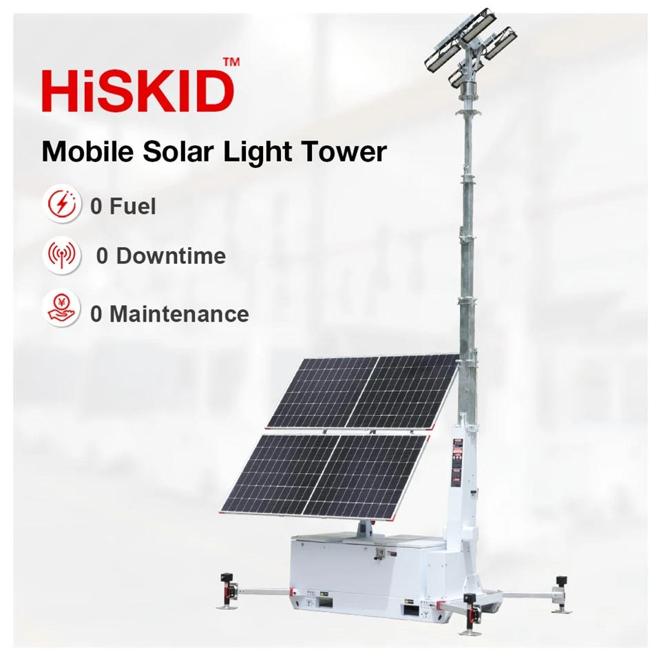 Torre solare portatile HiSKID Off-Grid per siti remoti e illuminazione temporanea